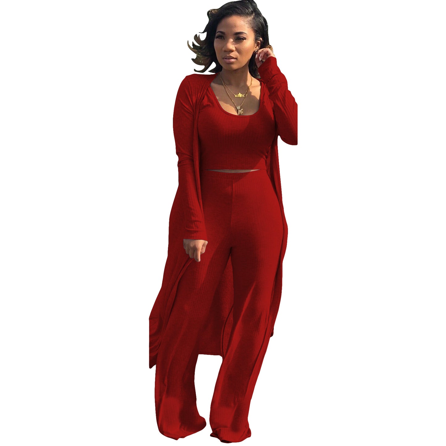 Women's High Elastic Sunken Stripe Three-piece Tight Suits