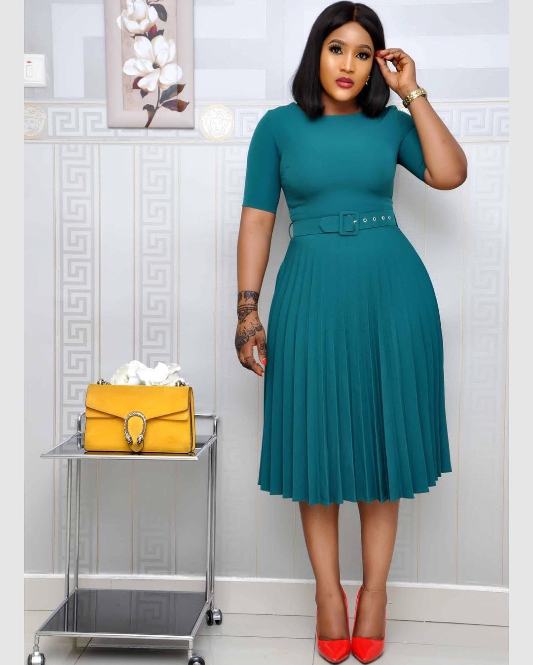 Versatile Women's African Solid Color Pleated Dress