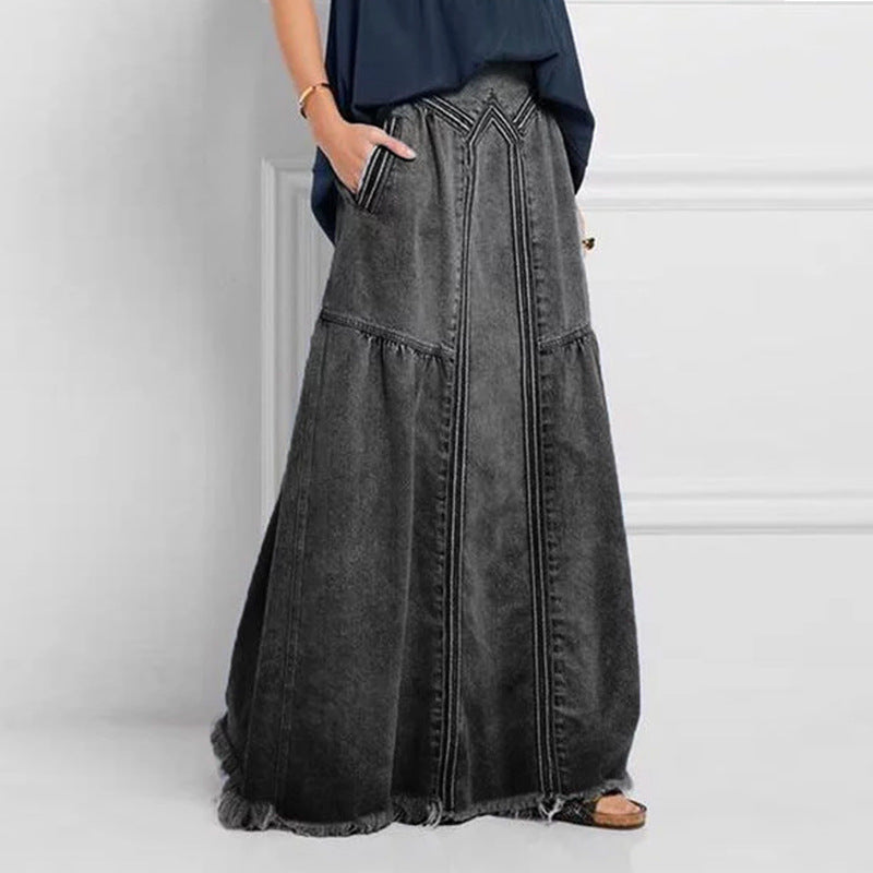 Women's Large Denim Binding Tape Brushed Elastic Skirts