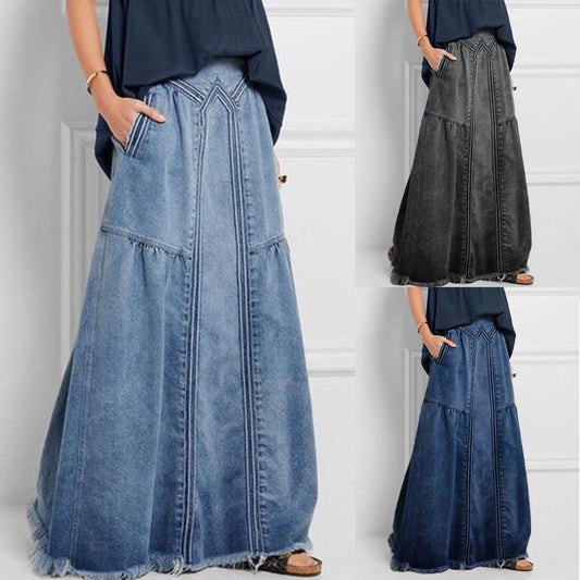 Women's Large Denim Binding Tape Brushed Elastic Skirts
