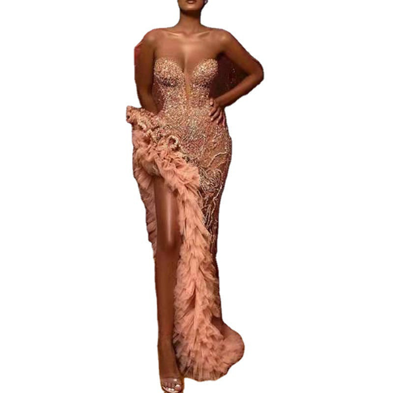 Women's Summer Tassel Tail Sexy Gold Tube Dress