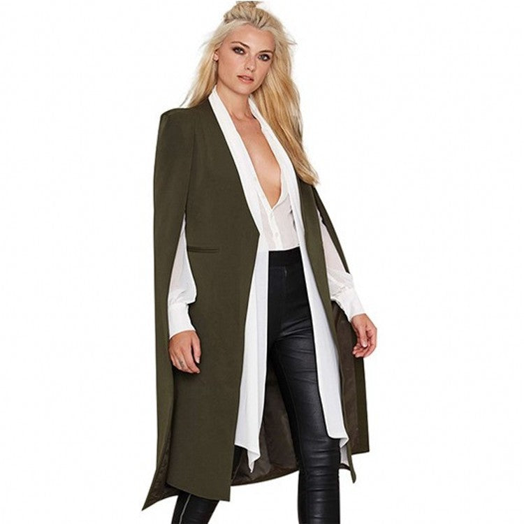 Women's Casual Cape Mid-length Fake Two-piece Shawl Coats