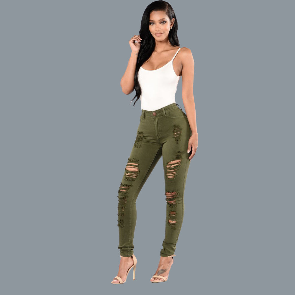 Women's Knee Ripped Slim Skinny Trousers Jeans