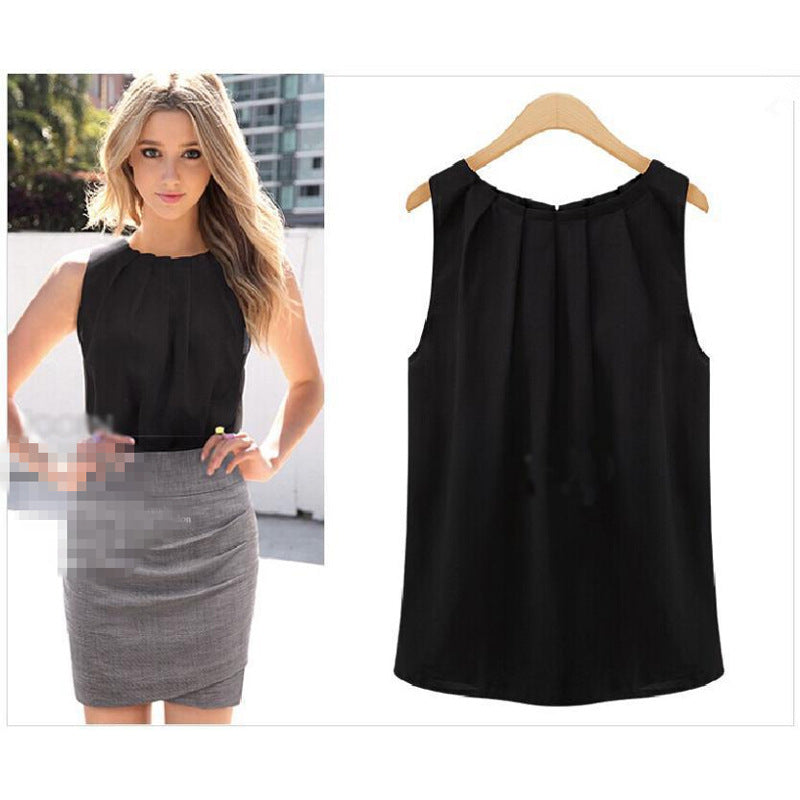 Elegance Sleeveless Round Neck Pullover Chiffon Blouses