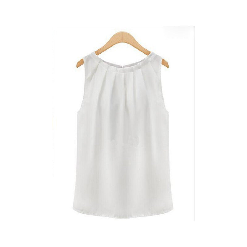 Elegance Sleeveless Round Neck Pullover Chiffon Blouses