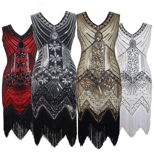 Retro Style Sequin Bead Dress Front Back Evening Dresses