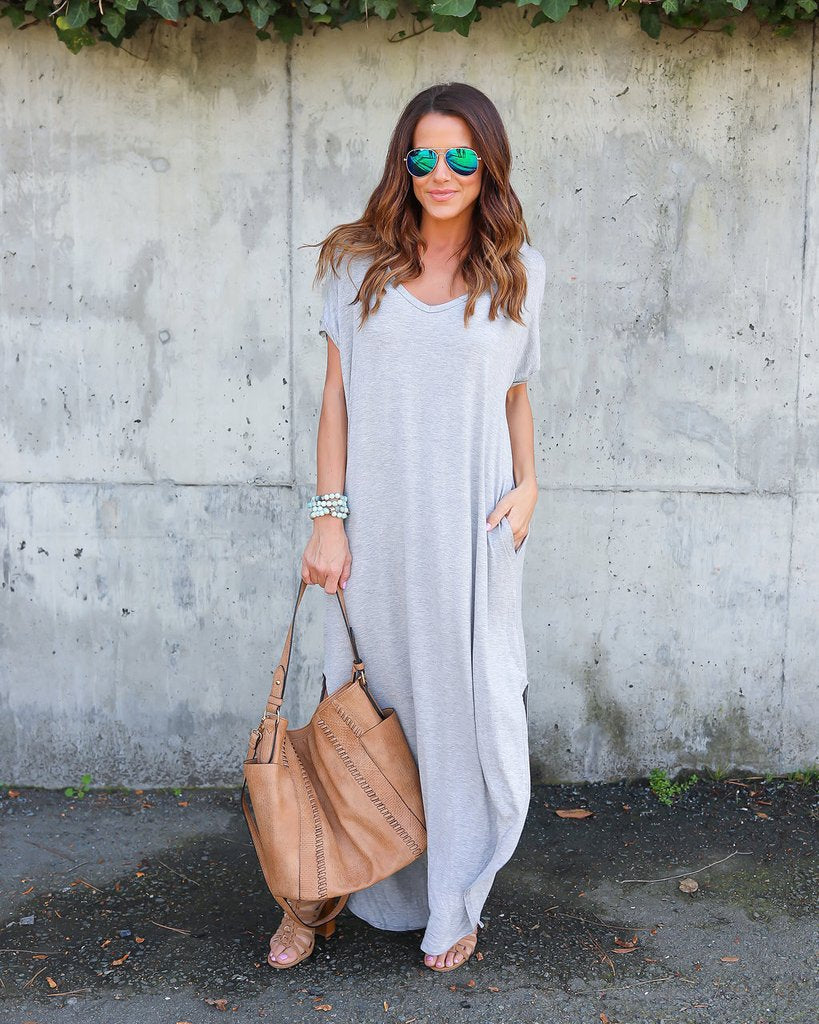 Innovative Slouchy Long Dress Pocket Split Dresses