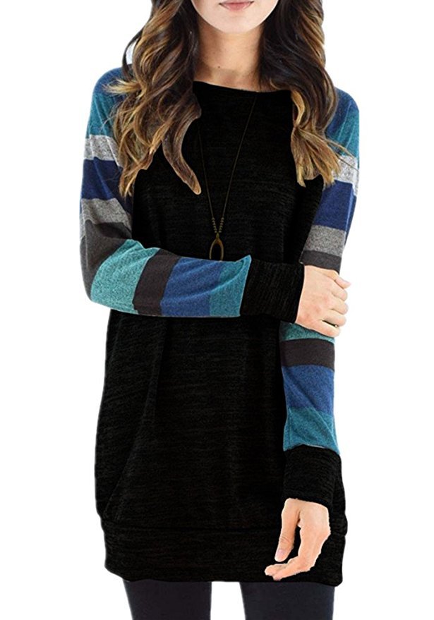Women's Long Sleeve Color Matching Round Neck Blouses