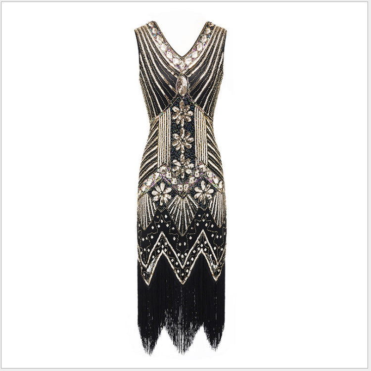 Retro Style Sequin Bead Dress Front Back Evening Dresses