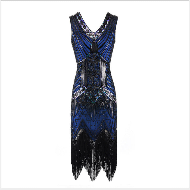 Retro Style Sequin Bead Dress Front Back Evening Dresses