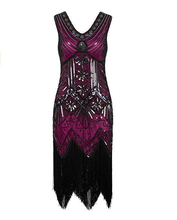 Retro Style Sequin Bead Dress Front Back Evening Dresses
