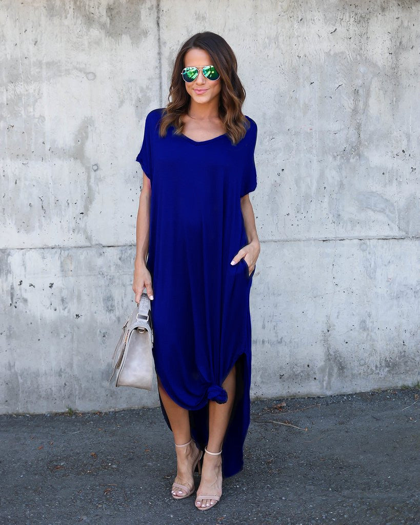 Innovative Slouchy Long Dress Pocket Split Dresses