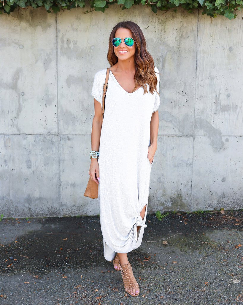 Innovative Slouchy Long Dress Pocket Split Dresses