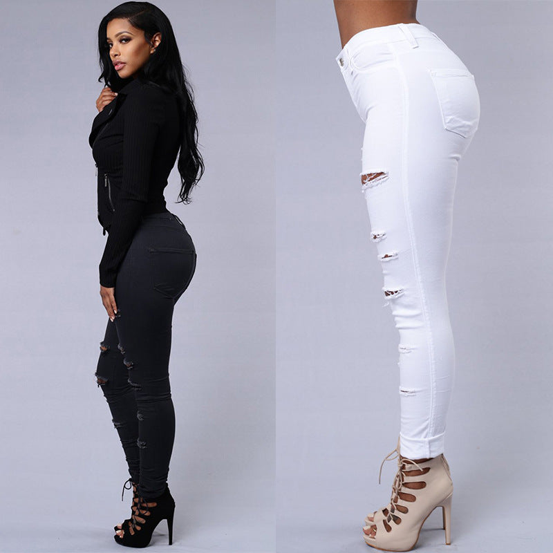Women's Versatile Comfortable Ripped For Skinny Jeans