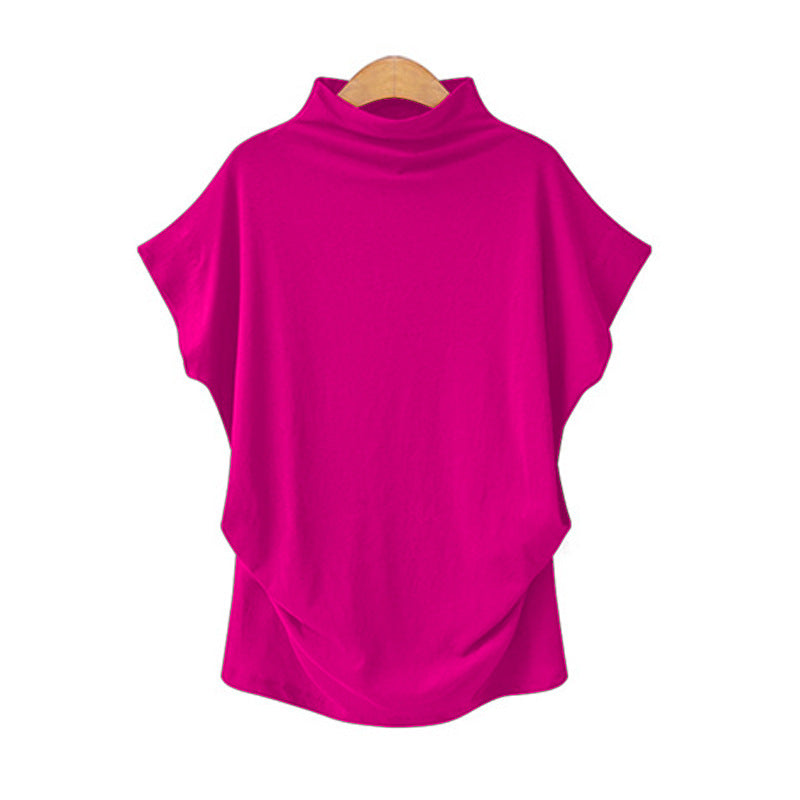 Women's Classic Large Turtleneck T-shirt Short-sleeved Tops