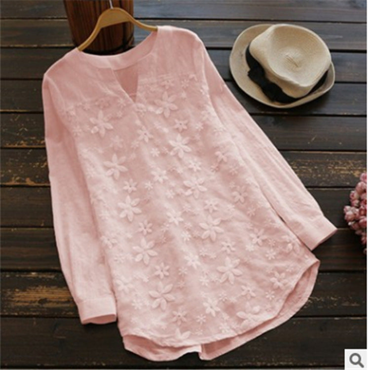 Women's Lace Embroidery Long Sleeve Shirt Loose Blouses
