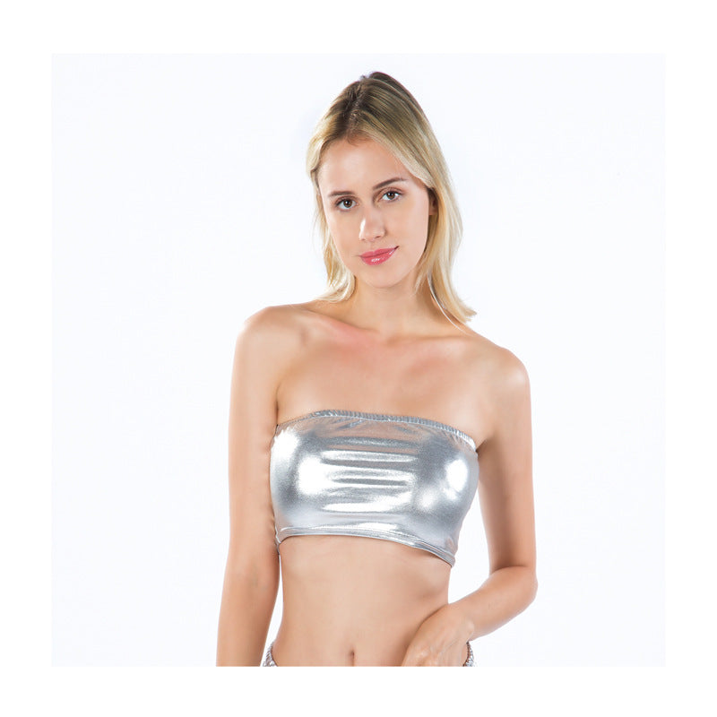Women's Wear Patent Leather Pure Color Bottoming Tops