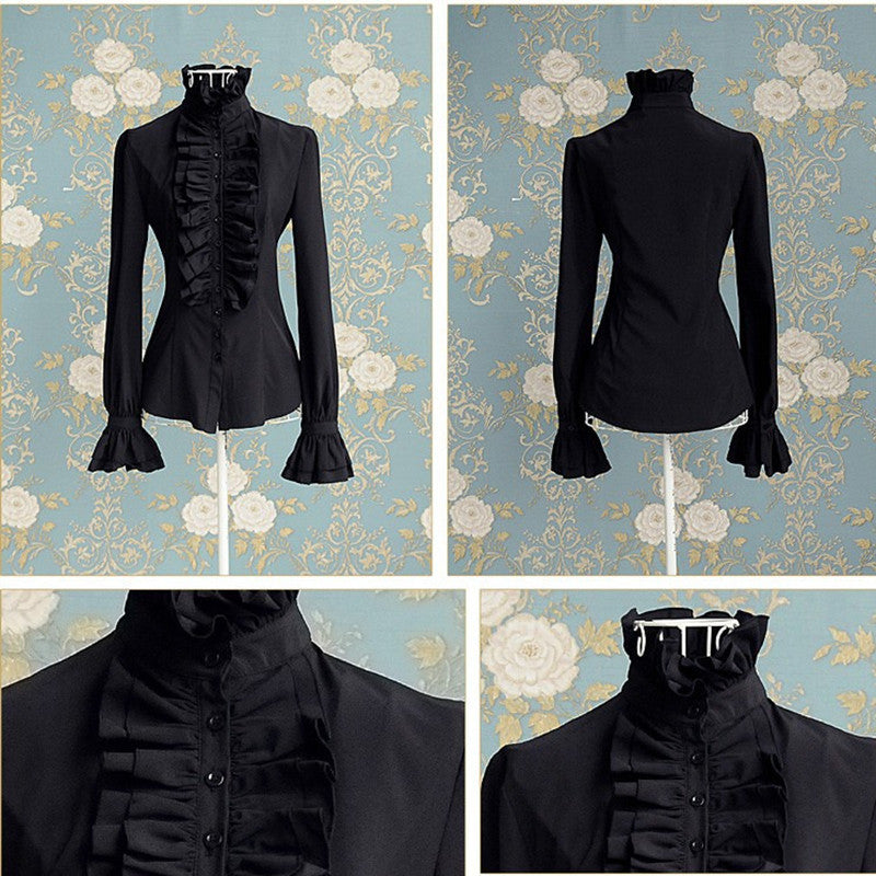 Women's Ruffled Flared Sleeves Long-sleeved Shirt Blouses