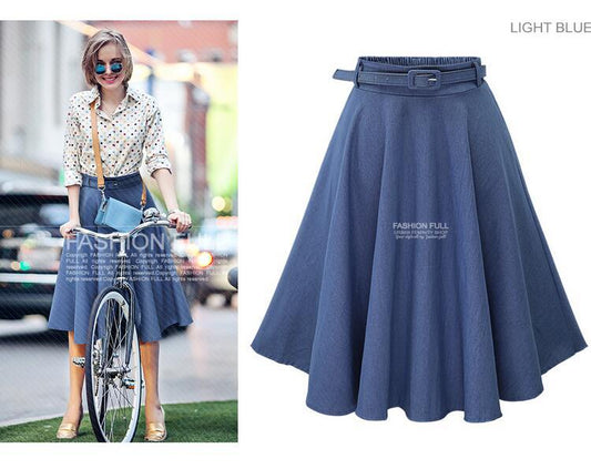 Pretty Slouchy Elegant Summer Denim Belt Skirts