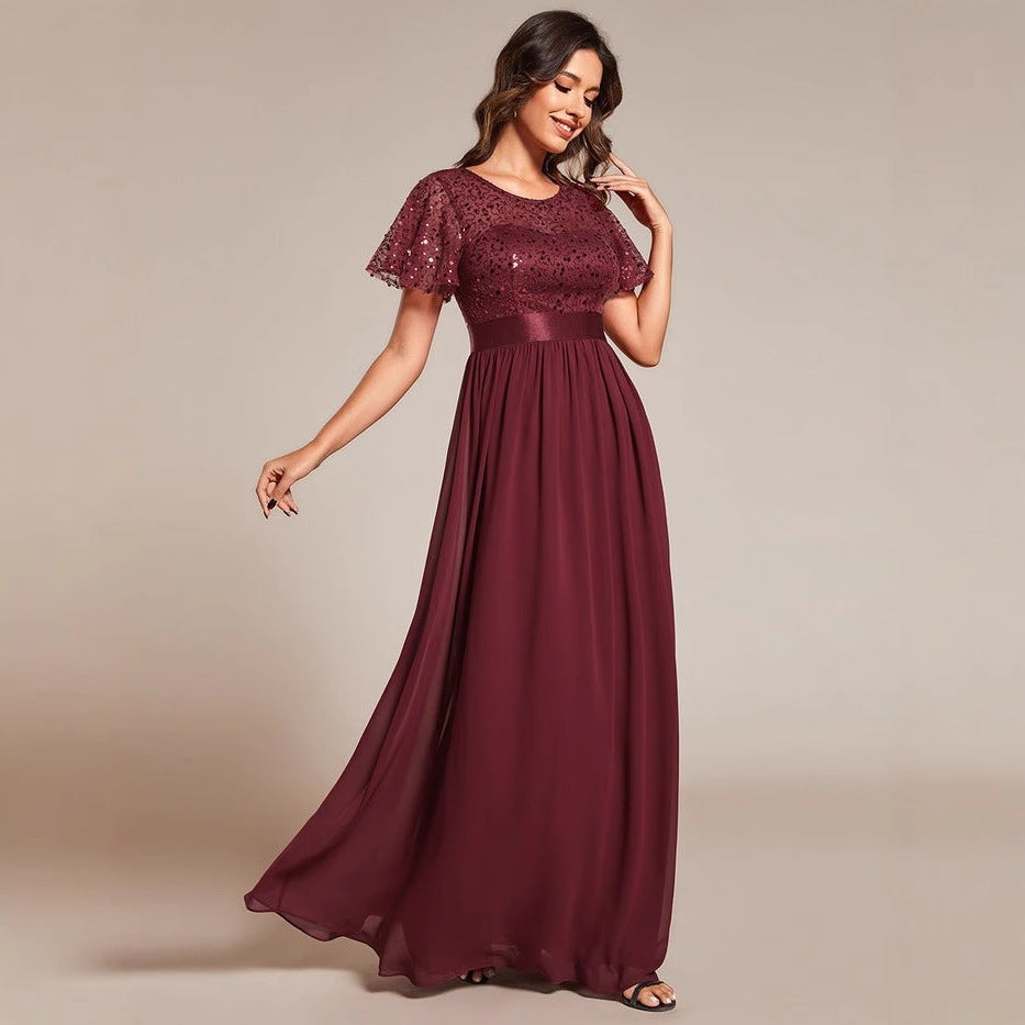 Dress Summer Elegant Sequin Stitching Color Dresses