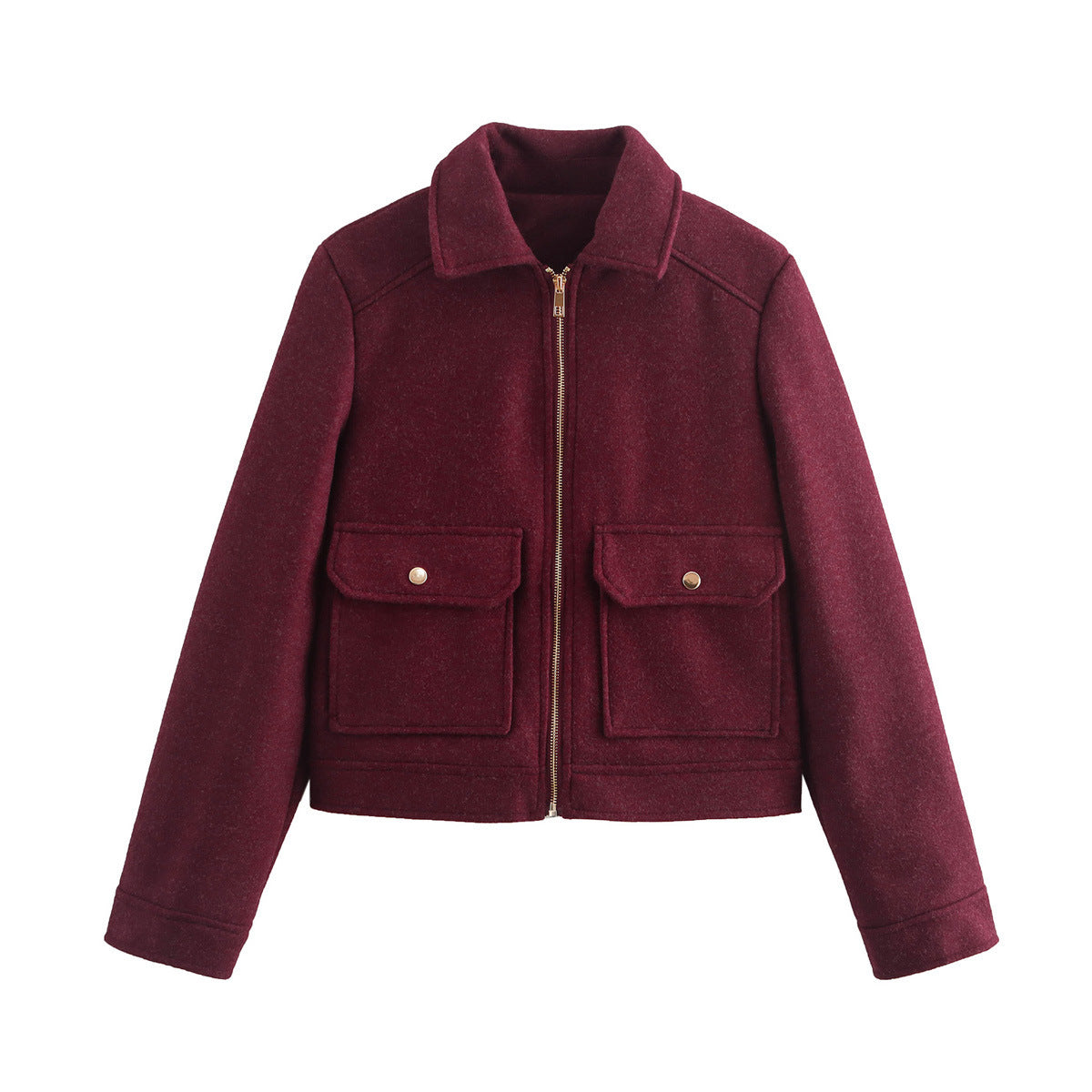 Women's Autumn Fashion Soft Woolen Pocket Zipper Coats