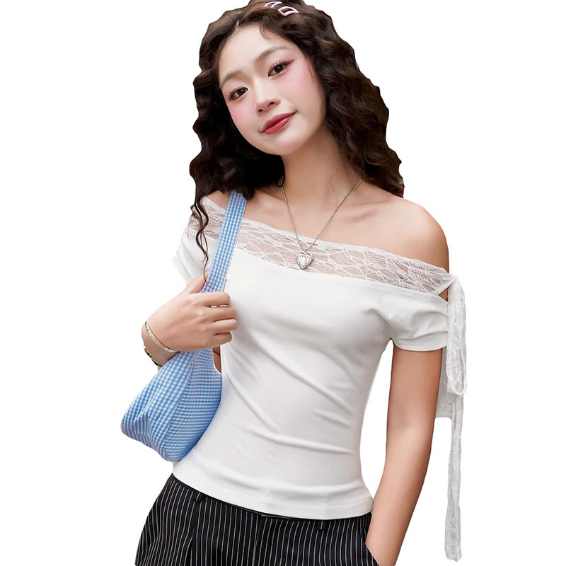 Women's Solid Color Sexy Lace Stitching Blouses