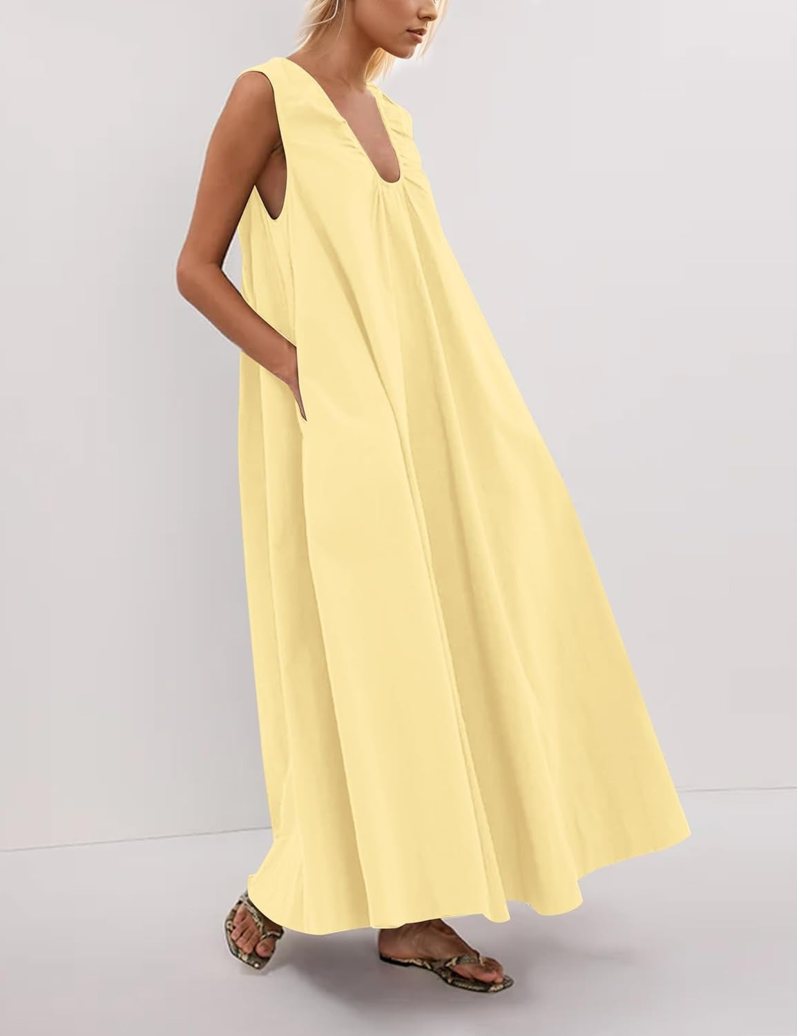 Fashionable Commuter Pleated Double A- Line Slimming Dress