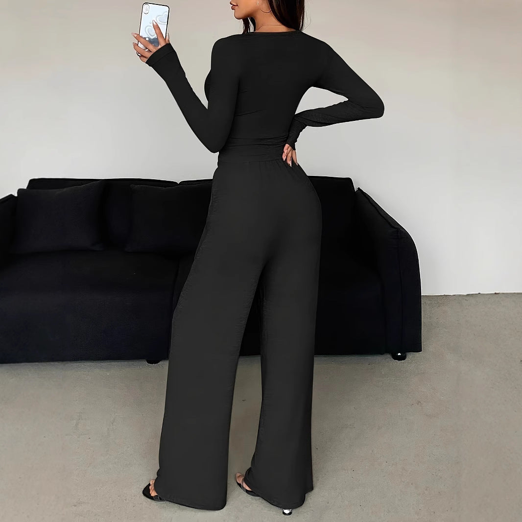 Women's Button Pure Color Tight Lengthened Trousers Suits