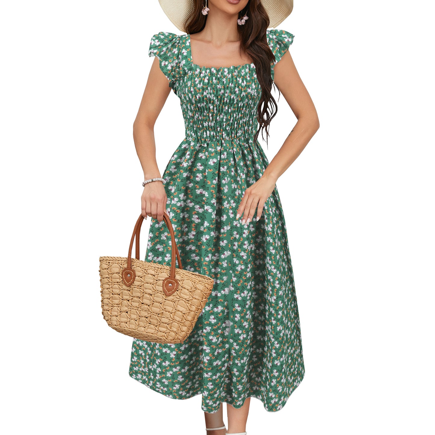Sleeve Printed Dress Casual Waist Tight Dresses