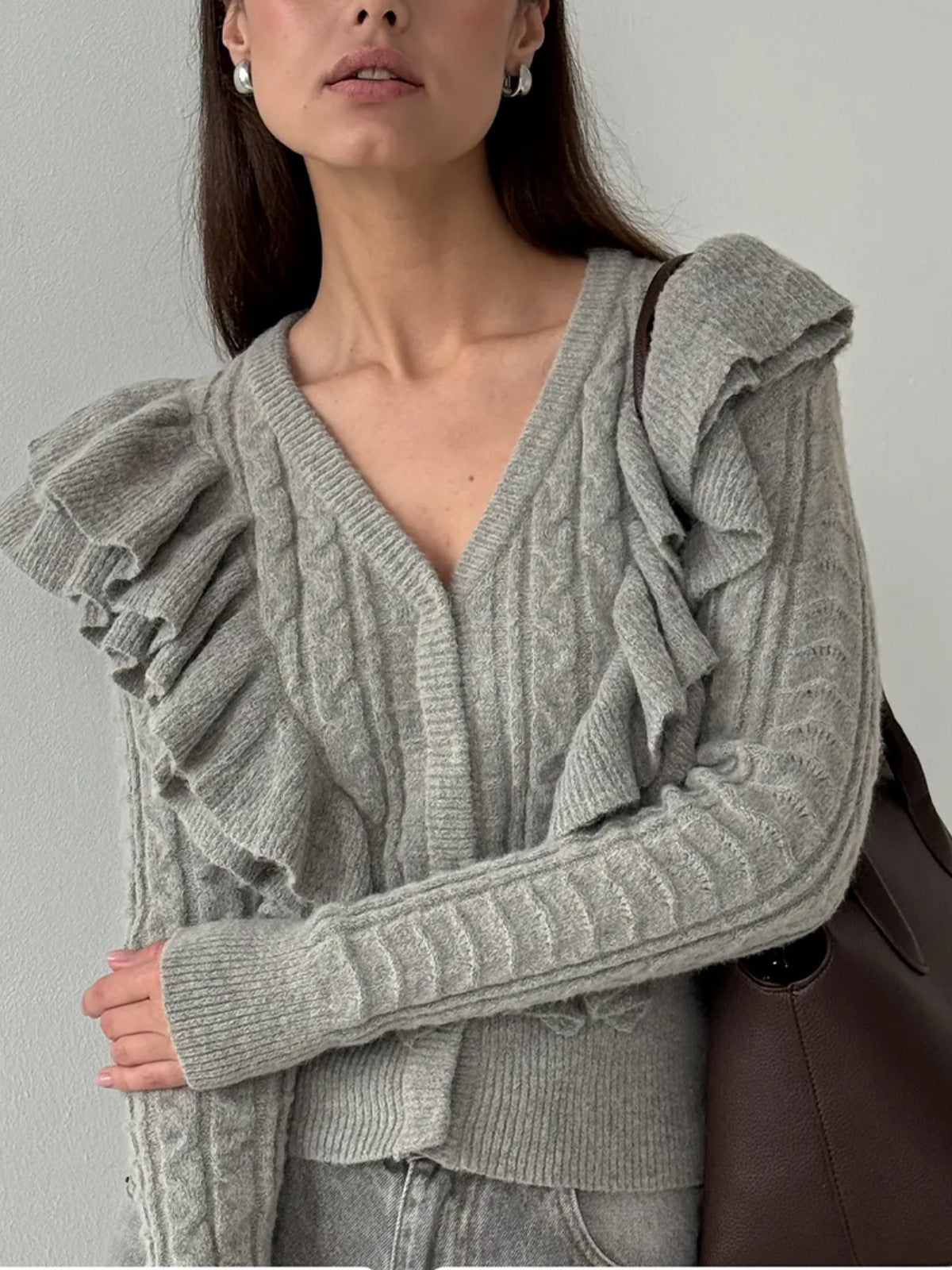 New Popular Women's Russian Knitted Ruffled Women's Sweater
