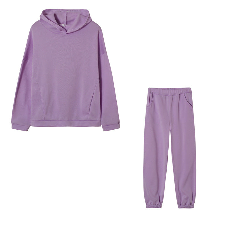 Fashion Solid Color Hooded Casual Two-piece Suits