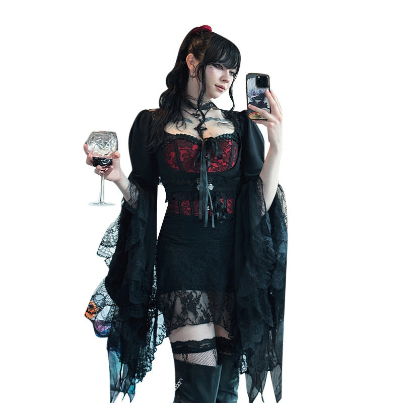 Women's Dark Goth Style Irregular Waistcoat Lace Versatile Flare Tops