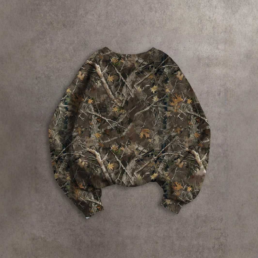 Women's Retro Camouflage Branch Pattern Minimalist Casual Sweaters