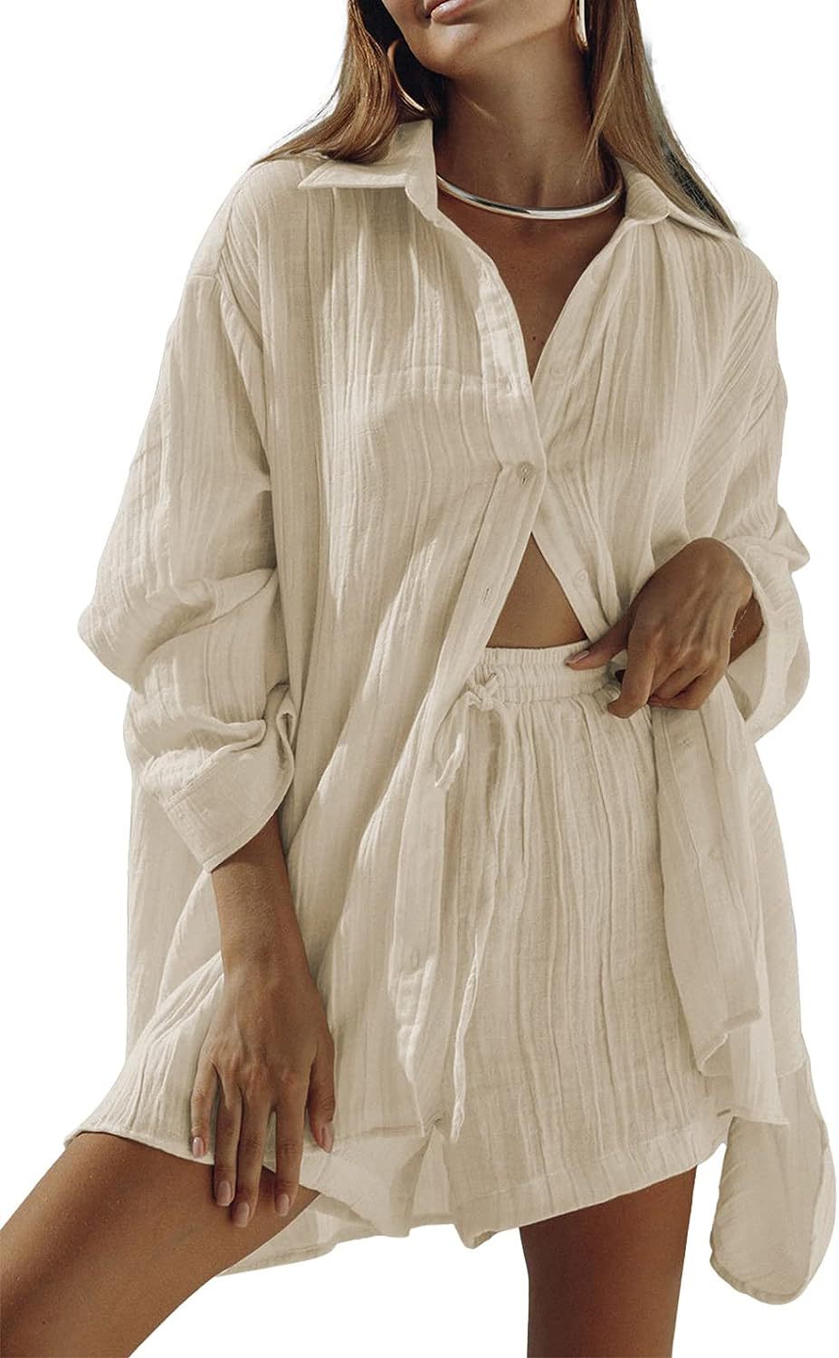 Women's Casual Two-piece Summer Long Sleeve Shirt Suits