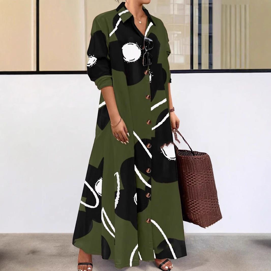 Long Sleeve Printed Loose Elegant Shirt Dresses