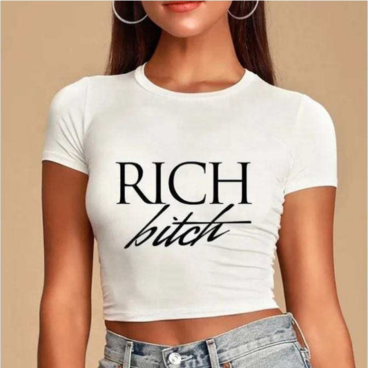 Women's Sexy Hot Midriff Outfit Adhesive Cement Letter Blouses