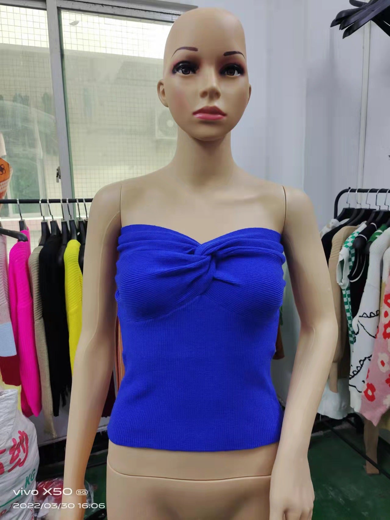 Women's Base Kinked Knitted Sling Tight Backless Tops