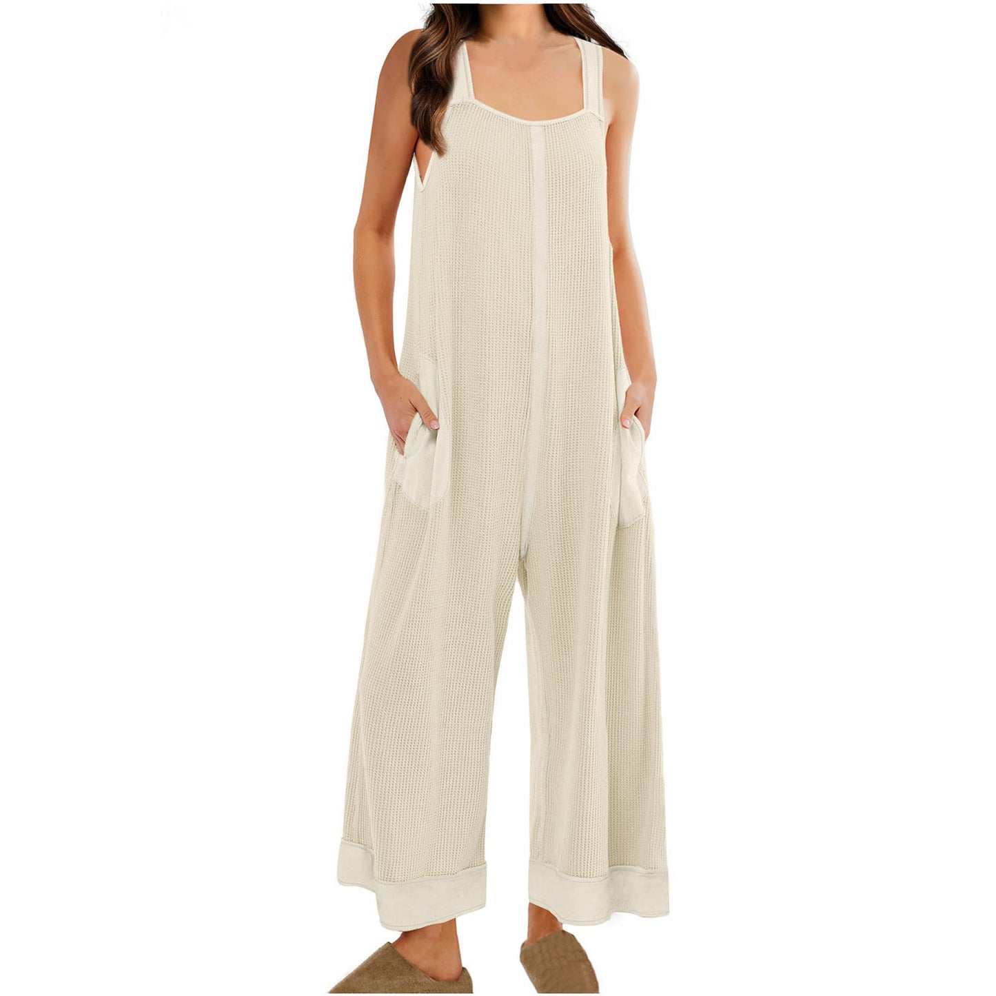 Women's Casual Loose Sleeveless One-piece Stitching Trousers Jumpsuits