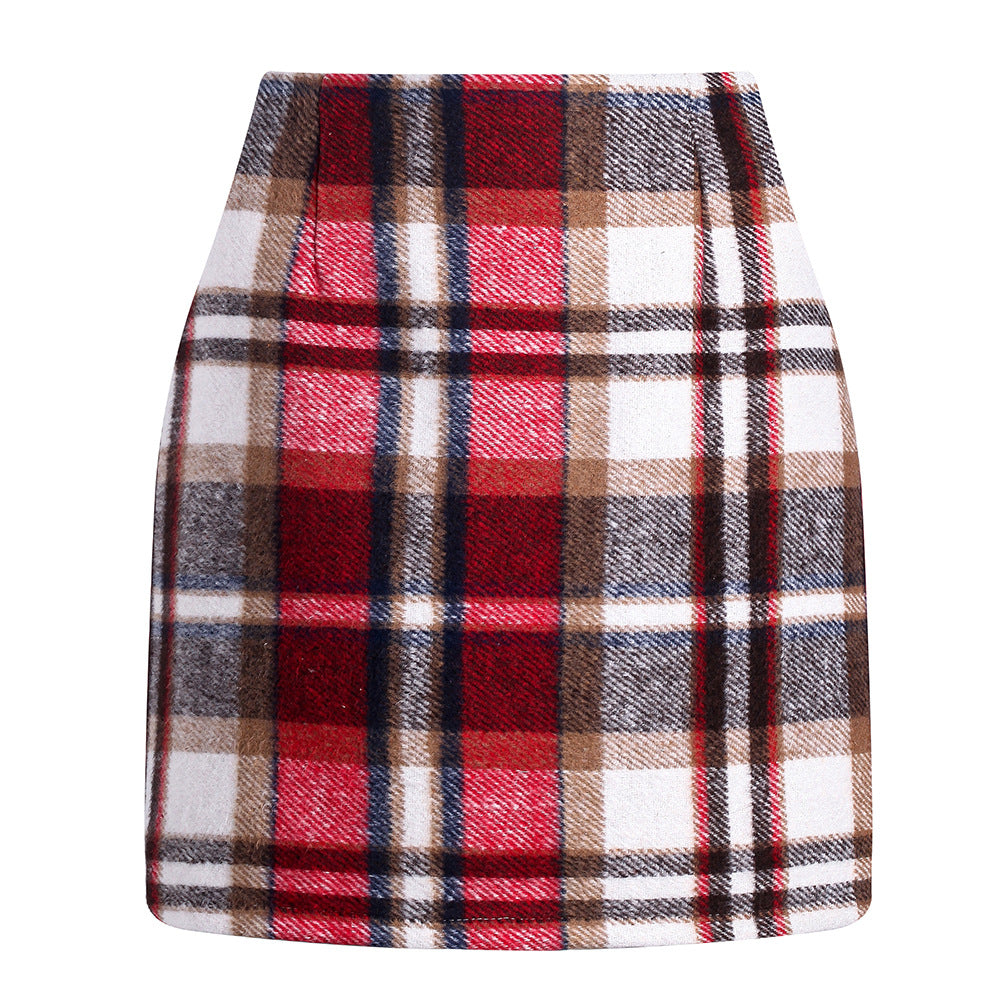 Women's High Waist Tartan Tight Pencil Wool Skirts