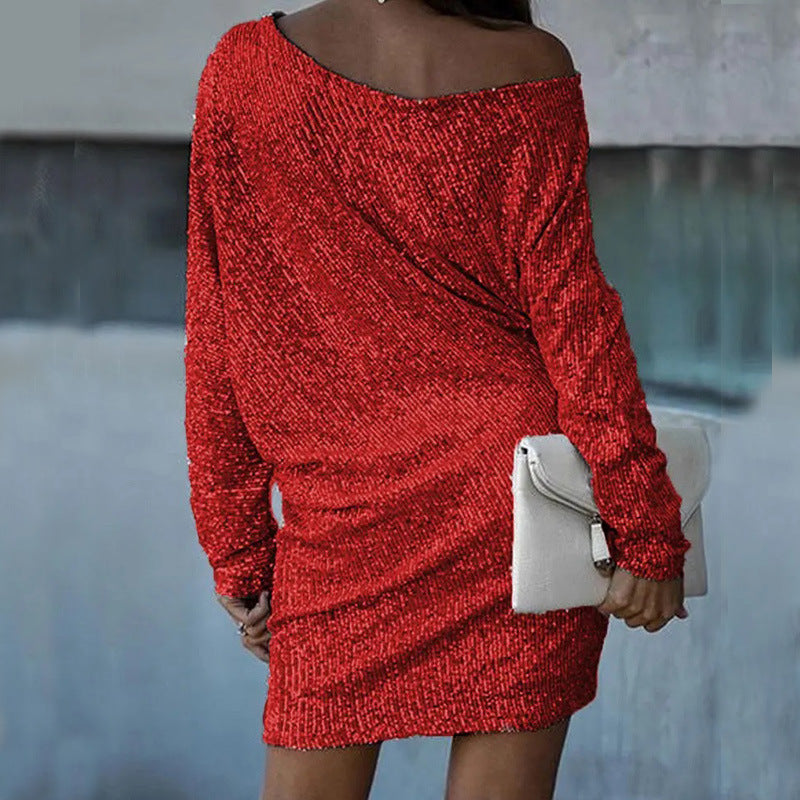 Women's Simple Fashion Mid-length Dress Oblique Shoulder Dresses