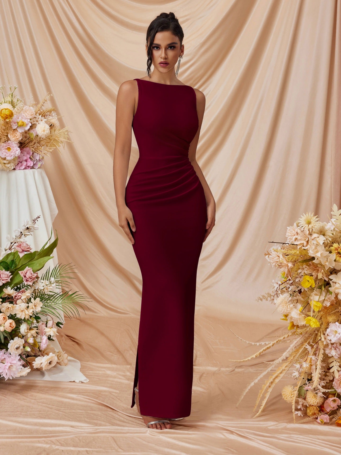 Women's Sleeveless Sexy Solid Color Slit Slim Dress