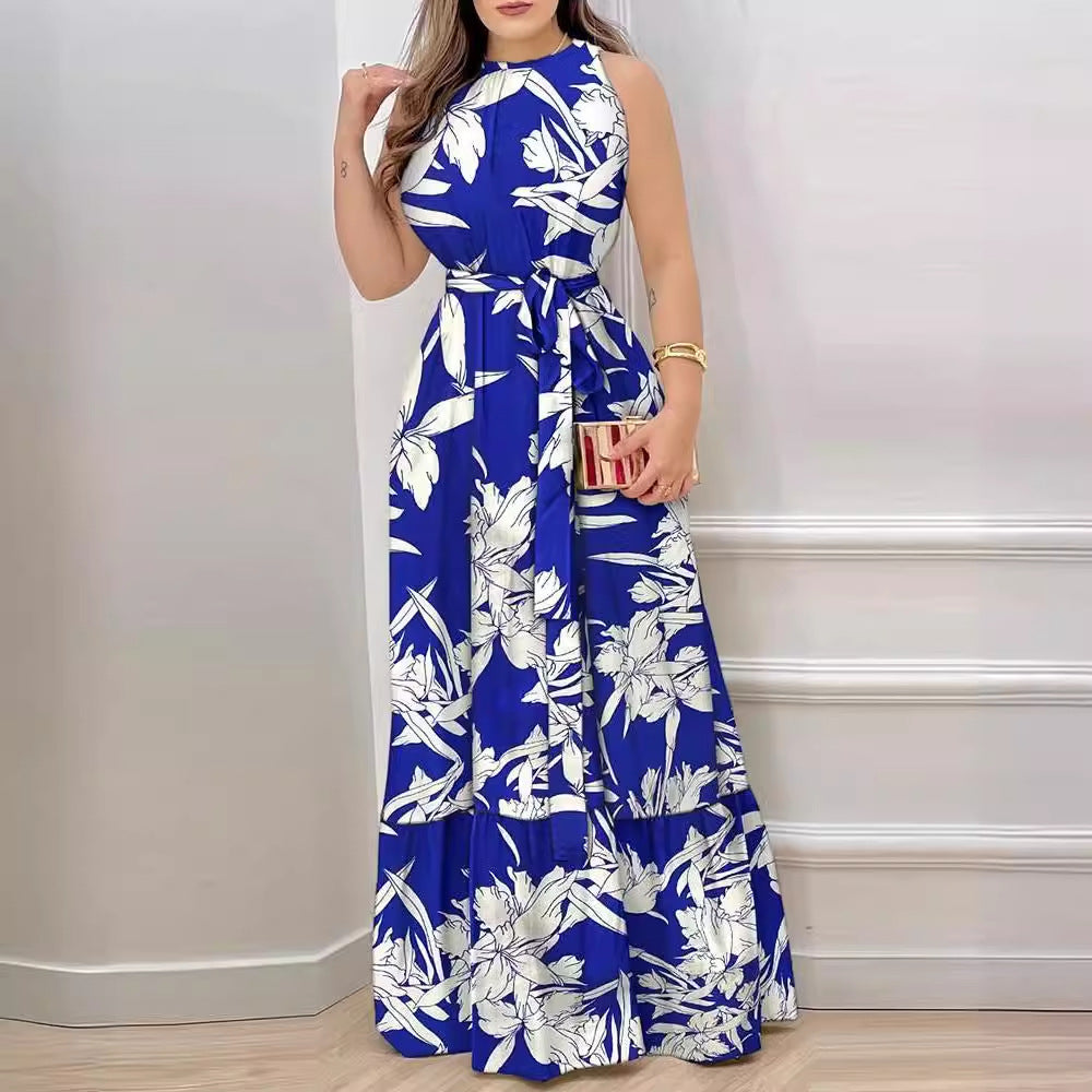 Women's Summer Halter Printed Ruffled Dress Dresses