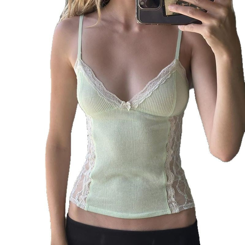 Style Dopamine Lace Stitching Small Sling Sexy Tops