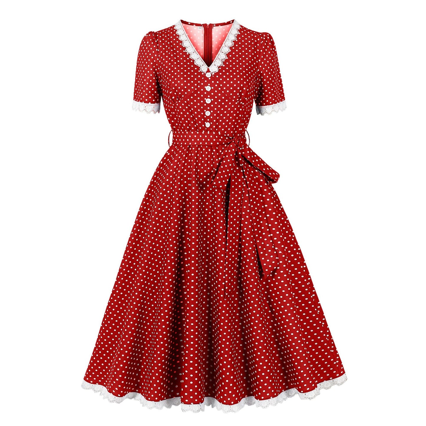 Women's Retro French Lace Temperament Polka Dot Dresses