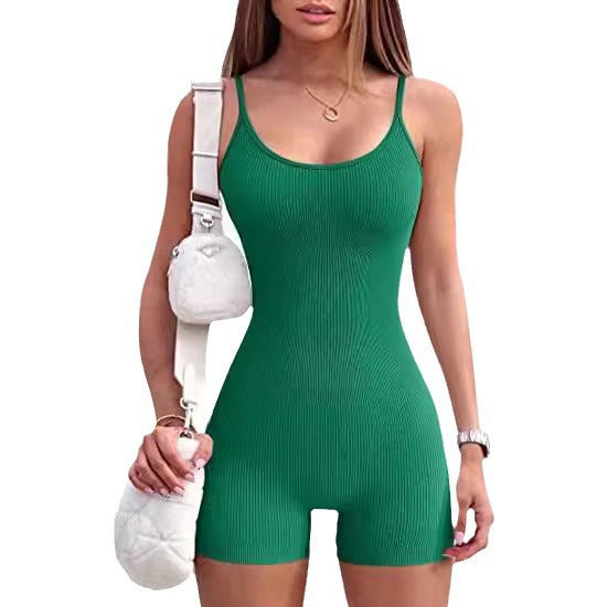 Women's Yoga Romper Ribbed Spaghetti Strap Sports Jumpsuits