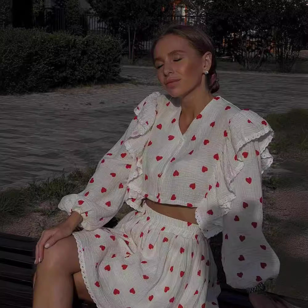 Fashion Cotton Linen Style Ruffled Strawberry Suits