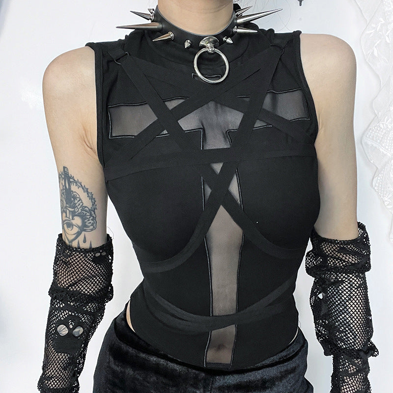 Women's Summer Personality Hot Dark Trendy Slim Cross Strap Tops