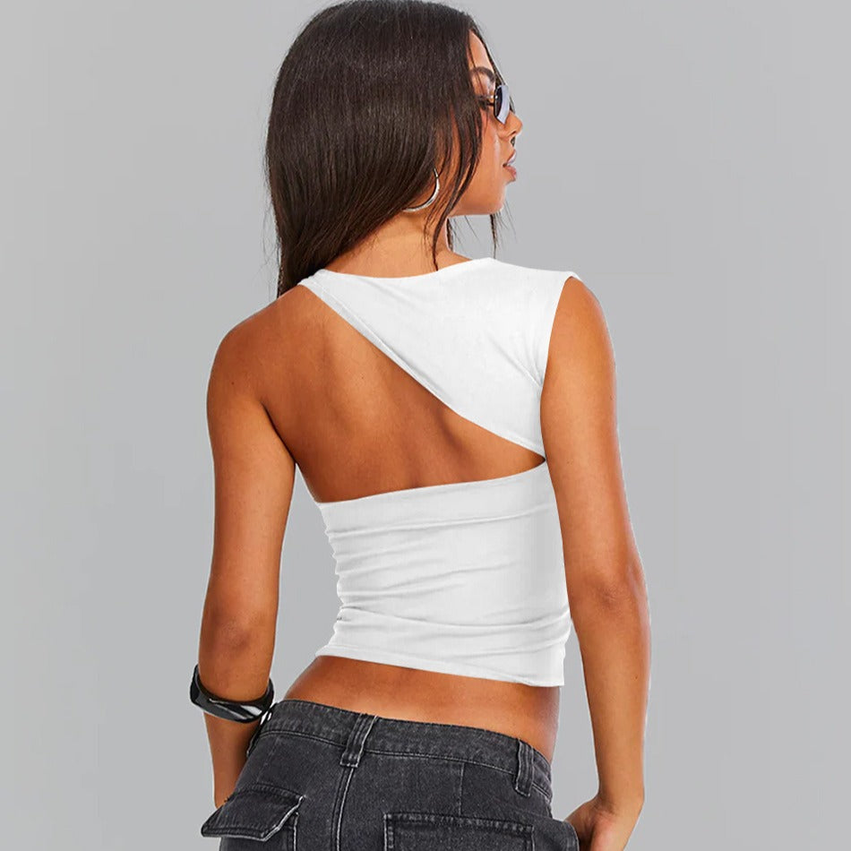 Women's Irregular Neckline Sexy Backless T-shirt Slim Tops