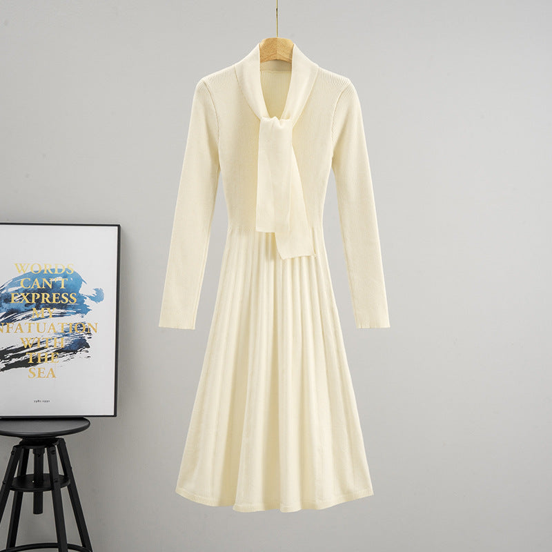 Elegant Autumn Long Hepburn Style Knitted Bottoming Dress