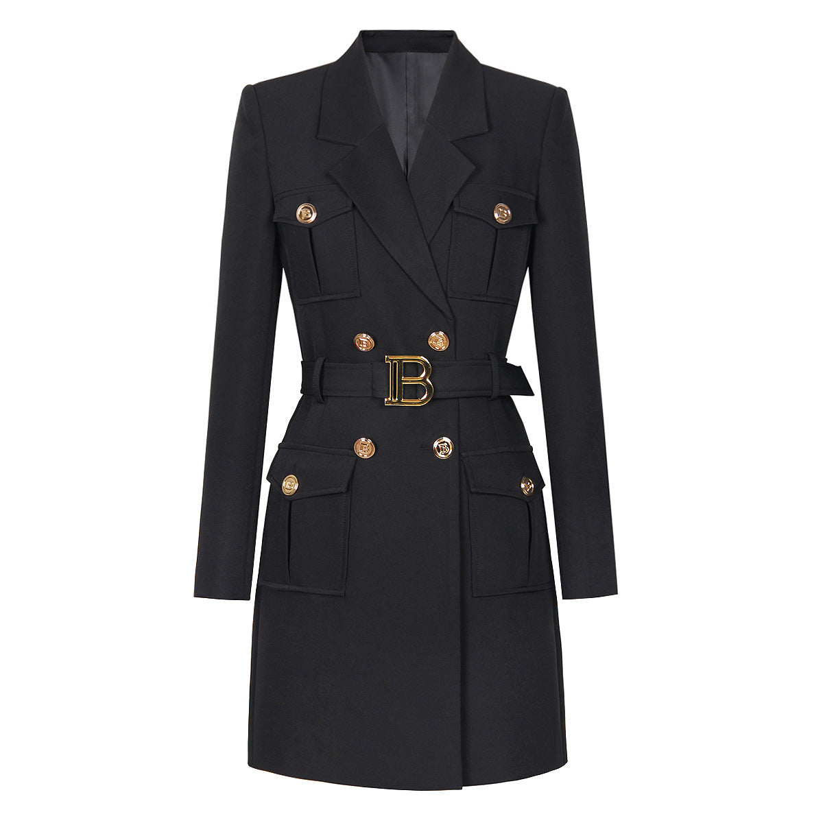 Women's Double Breasted Belt Slim Long Sleeve Dresses